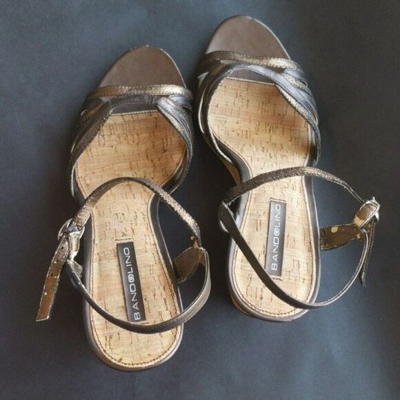 Bandolino wedge sandals with embellished heels - brown & gold - size 9 - Picture 5 of 10